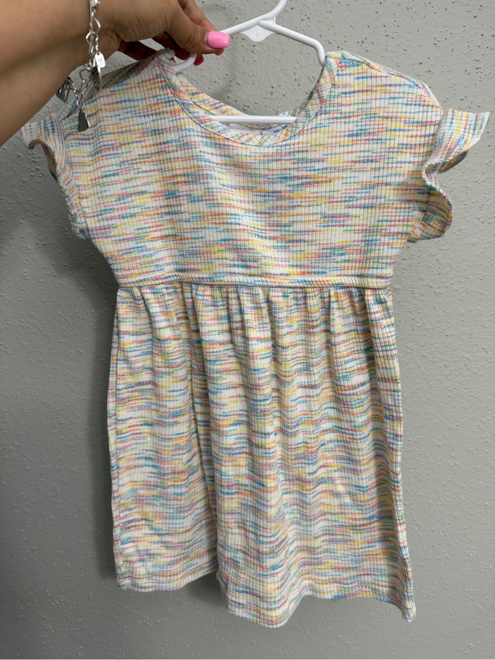 Kidgets Pastel Rainbow Ribbed Knit Dress in Yellow, Blue, Pink